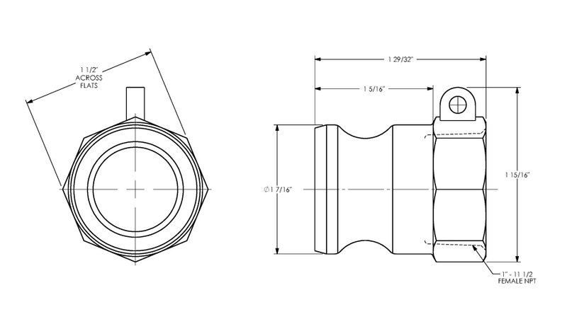 Type A 1" Inch SS Adaptor Cam and Groove Global (Male Fitting x FNPT Connection)